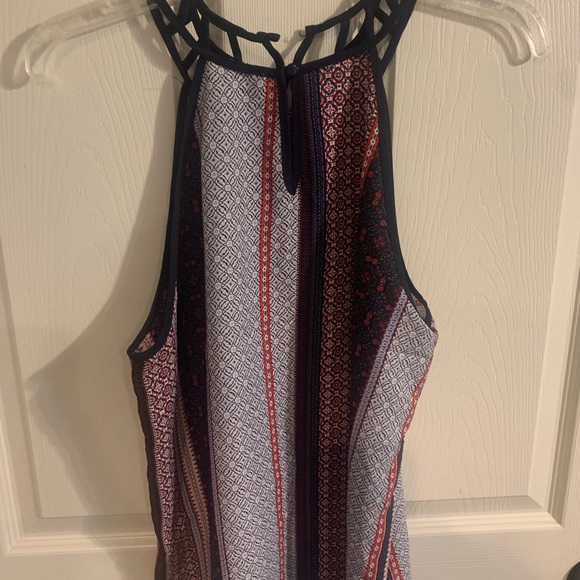 Monteau Top Womens Large Blue red Navy Boho Striped Pullover Blouse - Picture 4 of 9